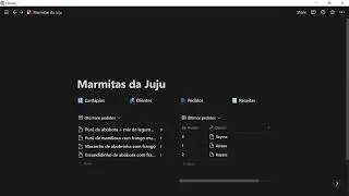 Dashboard no Notion para venda de marmitas