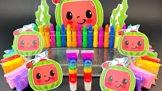 Cocomelon Rainbow Slime Mixing Random Cute, shiny things into slime #ASMR #Satisfying #slimevideos