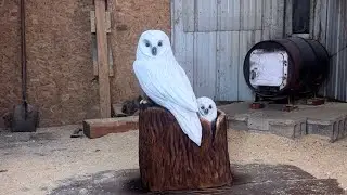 Wood Carved Owl - Chainsaw Carving Timelapse