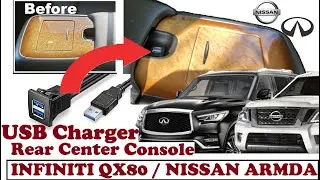 Install Dual USB Square Flush Mount charger to center console - Infiniti QX80, Nissan Armada, Patrol