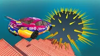 Stair Jumps Down Crashes into Giant Spike Ball - Beamng drive