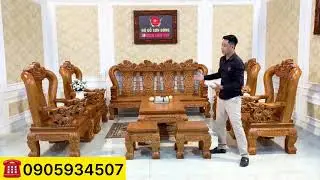 Bộ ghế chạm nghê cột 14 mặt liền dày 5cm VIP