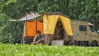 I Met a Bear! Solo Camping in heavy Rain with New Pajama Moon TIMO Tent | Relaxing Nature ASMR