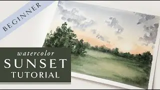 Easy Watercolor Sunset Landscape Tutorial for Beginners