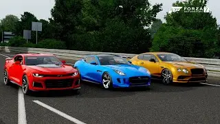 Forza 7 Drag race: Camaro ZL1 2017 vs Jaguar F-Type R vs Bentley Continental SS