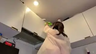 4K White Raincoat Try On • Calm Kitchen Cabinet Cleaning