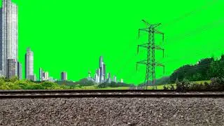 Rail Track passing green screen | City Outlet and Mobile Towers green screen