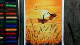 Easy and Beautiful Sunset Scenery Drawing With Soft Pastels | Soft Pastels Drawing For Beginners