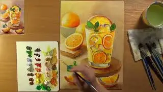 Как нарисовать коктейль. Рисуем летний напиток. Рисуем апельсиновый коктейль. Акрил