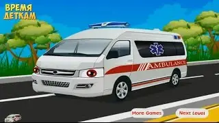 Ambulance cartoon. Ambulance at the car wash. Cars cartoons online