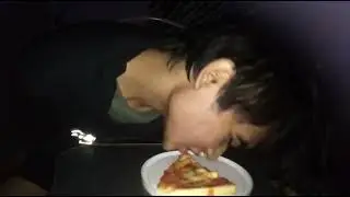 Eating a pizza with my mouth only.....
