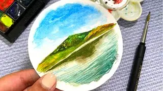Round Mini Watercolour Landscape Painting Tutorial