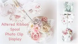 Altered Ribbon Spool  Photo clip Display with Lavender Frost Collection