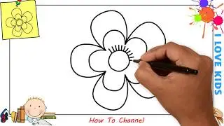 How to draw a flower EASY step by step for kids, beginners, children 4
