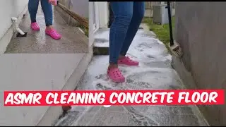 Satisfying ASMR Cleaning Concrete Floor/Brushing, Scrubbing, Foamy Water Sounds