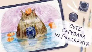 How to Paint Watercolor Animal in Procreate: Cute Capybara -  Easy Digital Tutorial on IPad
