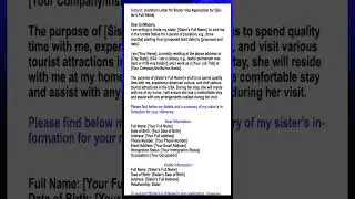 An Invitation Letter for Your Sister to Visit the USA