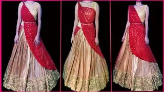DOUBLE SAREE DRAPING IN FLUFFY PARTY WEAR LEHENGA STYLE|NO CUTTING NO SEWING|HINDI