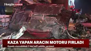 Takla atan otomobilin motoru yerinden fırladı