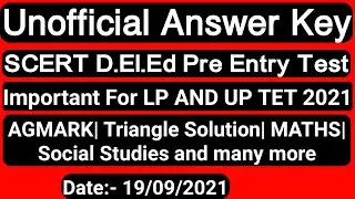 Unofficial Answer Key SCERT DELED PRE ENTRY TEST 2021| Important for LP and UP TET Exam 2021