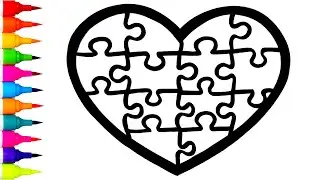 Puzzle Heart Drawing 🧩❤️ | How to Draw a Puzzle Heart Step by Step | Coloring Tutorial 