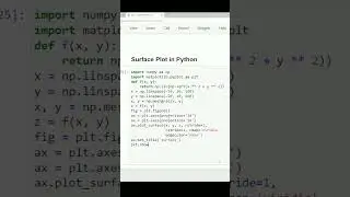 Surface Plot in Python #python #pythonprogramming #trending #coding #chatgpt #softwaredevelopment