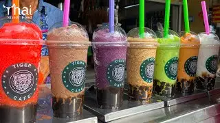 7 Flavor Fruit Juice Smoothie with Bubble Pearls | Street Drink Colorful | Thai Street Food