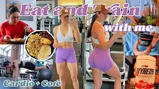 EAT AND TRAIN WITH ME FOR THE DAY *high protein eats* my nutrition approach & ab and cardio workout!