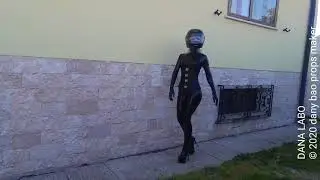 DANA LABO - Simon-o latex, the woman in black, try helmet and latex catsuit, gloves and boots