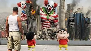 GTA 5: SHINCHAN IN DANGER! Giant Mutant Clown Attacks Los Santos! 🤡🏙️ | GTA 5 Bangla Gameplay