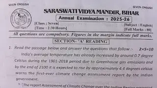Class 7 English Question paper annual exam 2025-26