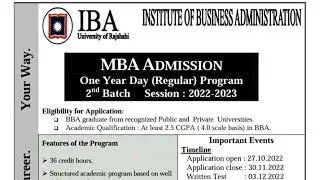 MBA Regular Program | Admission Circular 2022-23 | IBA RU