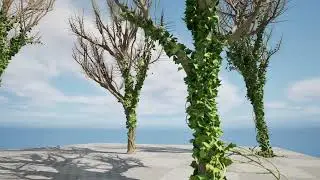 ivy climbers growing on winter trees 3d animation with unreal engine and 3d files.