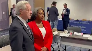 Mayor Allen Joines and U.S. Marshal Catrina Thompson talk about a decrease in crime in Winston-Salem