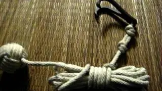 Small double hook kaginawa with rope and monkey fist knot on the end