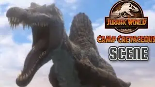 SPINOSAURUS KILL SMILODON JURASSIC WORLD CAMP CRETACEUS