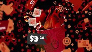 A pattern in the colors of cola and ice pouring out of a glass in red colors on a black background