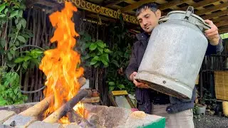 A RAINY-MISTY DAY IN THE RELAXING VILLAGE! CHEF ABBASOV COOKING FISH IN AN EXTREMELY UNUSUAL WAY!