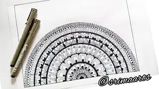 How to Draw Semi Circle Mandala Art/ Mandala Art for Beginners/ Easy Mandala/ Half Mandala Art