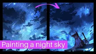 How to draw a night sky! Brush making tutorial included (CSP file download) [日本語字幕付き]