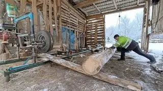 The world's simplest sawmill! Cutting pine lumber! Homemade sawmill