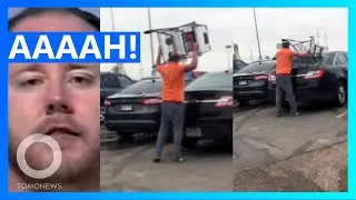 Angry Man Throws Grocery Cart Through Customer's Window