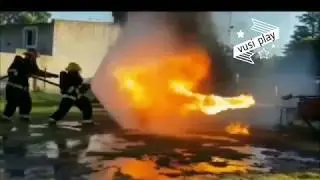 Flame thrower vs water hose.Fire lords. Spectacular video of the fire