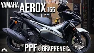 PPF & GRAPHENE COATING on brand new YAMAHA AEROX 155 | FULL PROCESS |  WASH N GLOWW