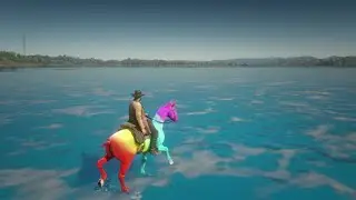 Gay horse walking on water