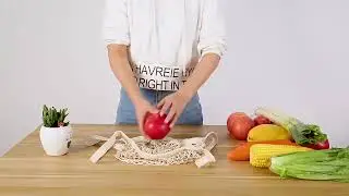 Long Handle Net Tote Cotton Bags Fruit and Vegetable handbag