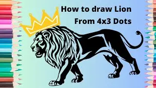 How to draw a King Lion in Easy Steps // Drawing Lion from 4x3 Dots / Drawing from Dots