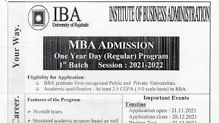 MBA Regular Program | Admission Circular 2021-22 | IBA RU
