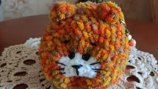 Котик-колобок из плюшевой пряжи