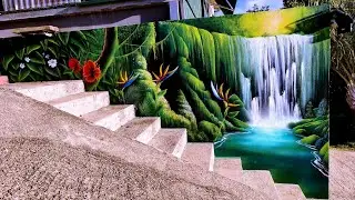 Tropical Waterfall Mural Painting - by Antonipaints